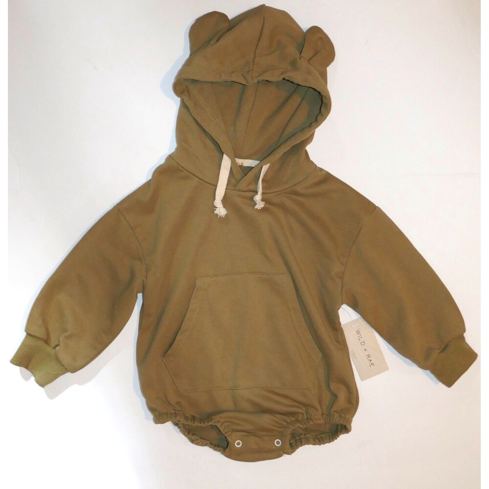 Wild + Rae Brown Teddy Bear Hoodie Romper One Piece Size 24M NWT